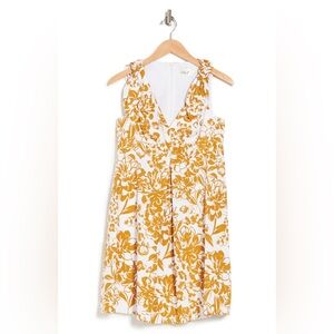 Eliza J Mustard Yellow Retro Floral Print Sleeveless Shift Dress Size 14